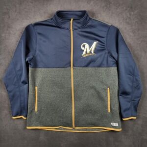Milwaukee Brewers Baseball Jacket Mens XL Full‎ Zip Fleece Lined Lightweight